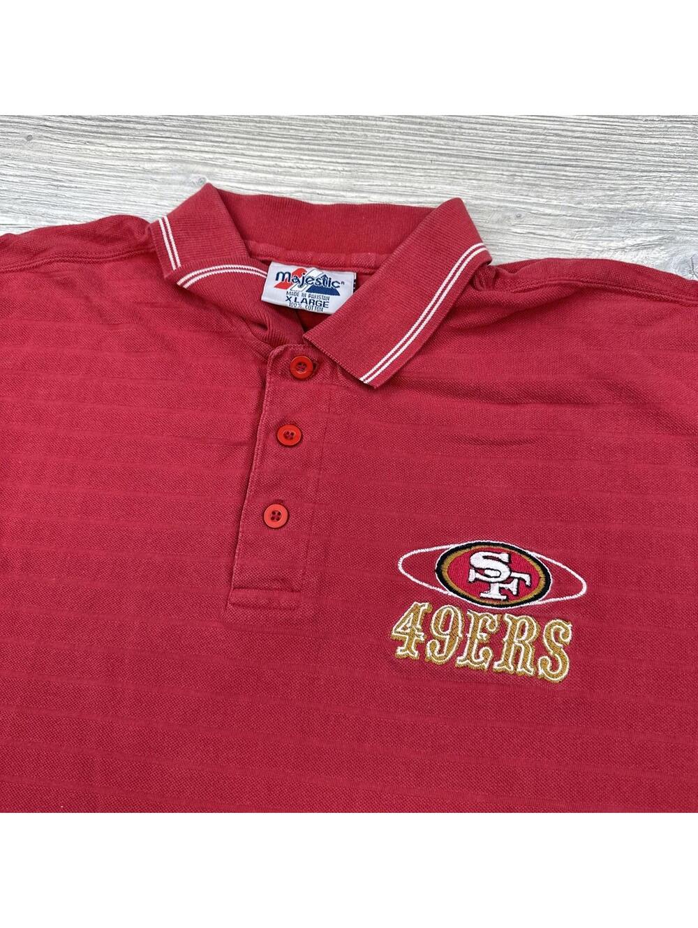 Vintage 49ers Polo Shirt XL Men Red Ribbed 3D Knit 90's Dad Jerry Rice Majestic